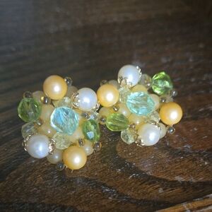 Elegant Beaded Earrings with Green and Gold Accents